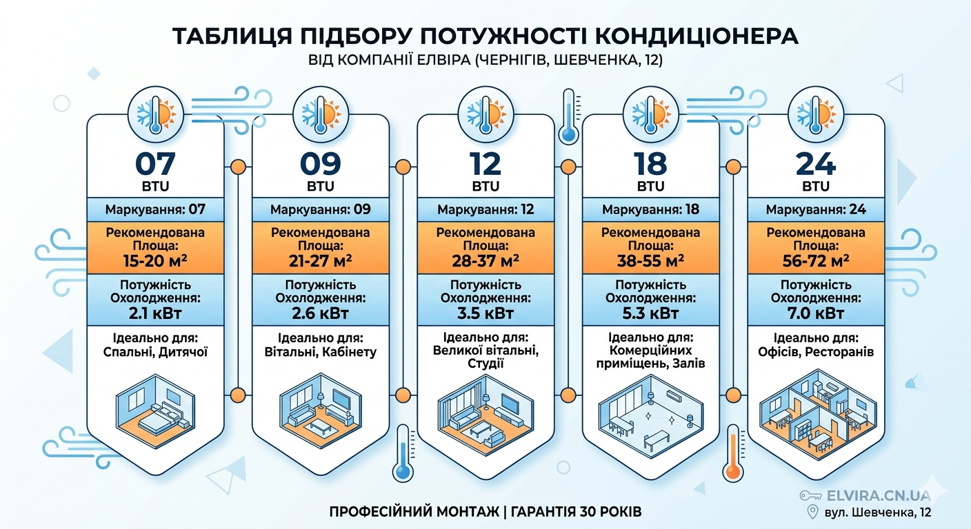Таблиця підбору кондиціонера